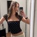Summer Retro Polka Dot Print Bandeau Top for Women Short Sleeves Mesh Trim European And American Style Hot Girl Look_ecoleips.com