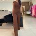 Women's solid color oblique collar striped elastic slim fit knitted sweater and pants suit for women_ecoleips.com