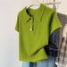 Women's Knitted Short Sleeve T-Shirt Casual Stylish Loose Fit Summer Collared Shoulder Top New Style_ecoleips.com