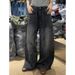 Women's Clothing Women's Plus Size Rhinestone Jeans Starry Sky Design Heavy Duty Wide Leg Pants Loose Fit Curved Hem Autumn Winter Fashion_ecoleips.com