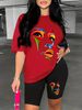 Summer Women's Casual Fashion Creative Portrait Print Loose T-shirt+shorts Two-piece Sportswear Suitable For Daily Wear-83_ecoleips.com