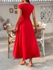 Women's Off-Shoulder Long Dress Summer Style Fitted Waist Solid Color With Pockets Platform_ecoleips.com