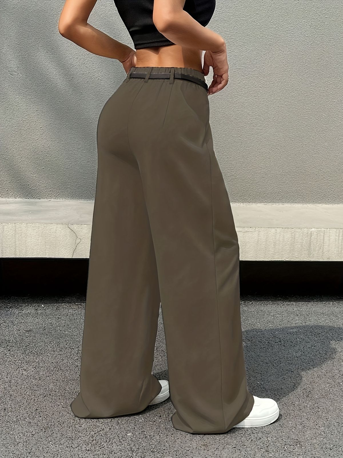 2027 Summer Fashion High-Waisted Wide-Leg Trousers Women Polyester Pure Color A-Line Straight Type Casual Pants S-5XL_ecoleips.com