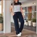 Women's Casual Two Piece Set Spring/Summer Collection Color Blocked Short Sleeve Top with Drawstring Trousers Homey Feel_ecoleips.com