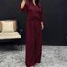 Elegant Two-Piece Set: Short Sleeve Top With Flowy Wide-Leg Pants For Women Autumn Winter Office Casual Outfit Solid Color Knit Jumpsuit Alternative_ecoleips.com