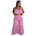 Two Piece Set Of European And American Sexy Bubble Crepe Fabric With Black Fungus Edge Splicing And Strapless Pants_ecoleips.com