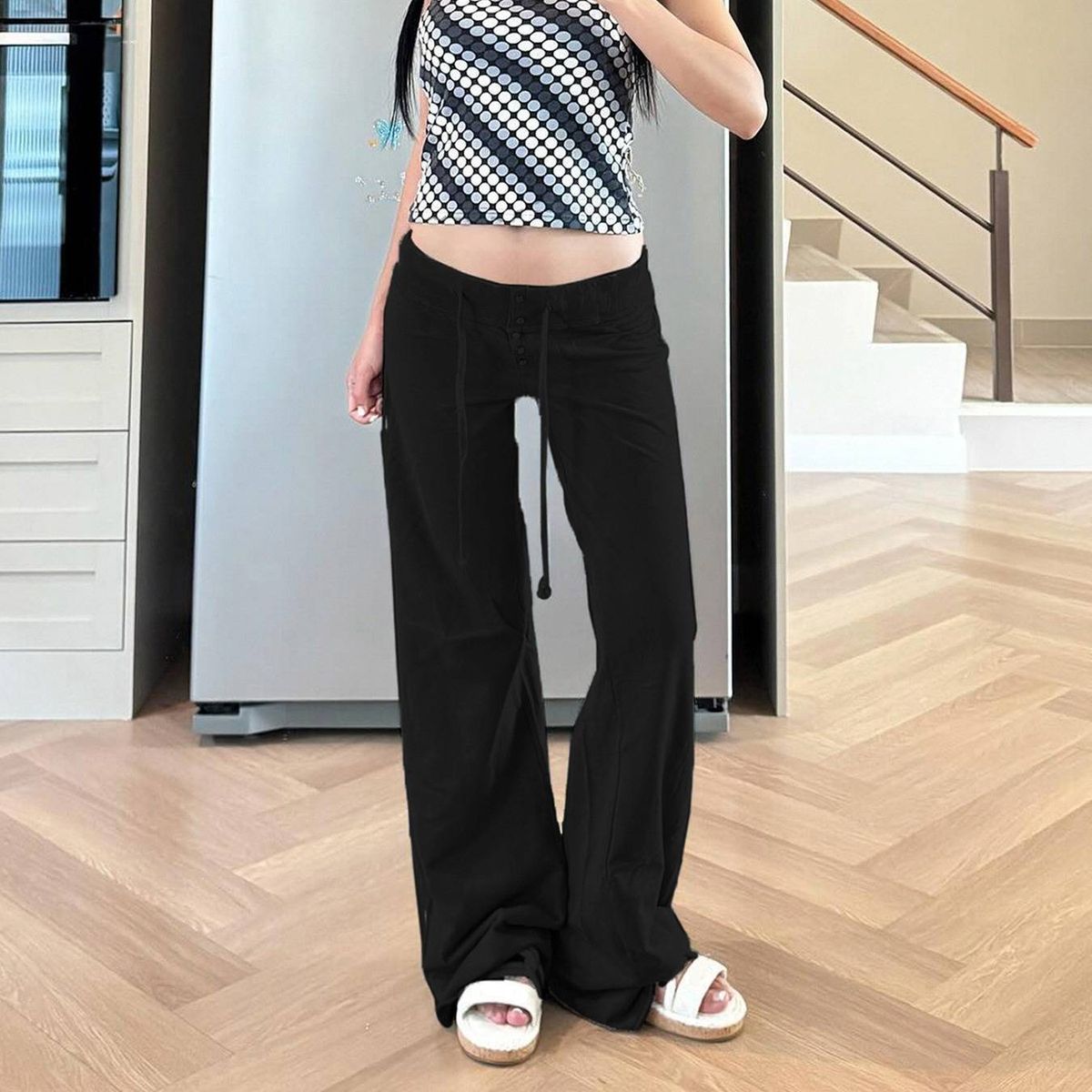 Soft Drappy Milk Silk Wide Leg Pants With Drawstring Waist, Loose Fit Lounge Trousers For Casual Chic Style_ecoleips.com