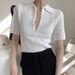 Women's Clothing White T-Shirt For Women New Style Slim Fit Unique Design Versatile Top Short Sleeve Polo Shirt Knitwear Summer_ecoleips.com