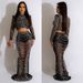 C6318 Fashion Women's Solid Color Mesh Rhinestone Sleeve Long Dress Two-Piece Set_ecoleips.com
