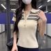 Women's Slim Fit Striped Polo Short Sleeve T-Shirt Button-Down Collar Summer Top_ecoleips.com