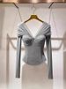 Fashion Elegant T Shirts Solid Color Lace Patchwork V Neck Long Sleeve Crop Tops Female Slim Design Tees 2025 New Women Clothing_ecoleips.com