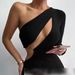 Red One Shoulder Long Sleeved Top For Women Fitted Mid-Length Cropped Spring/Autumn Regular Size_ecoleips.com