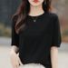 2025 Summer New Women's Clothing Quilted Beads Ice Silk Short-sleeved Knitted Sweater T-shirt Women's Round Neck Thin_ecoleips.com