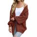 Women's Chunky Knit Cardigan With Lantern Sleeves & Pockets - Oversized V-Neck Open Front Sweater Coat For Fall Winter_ecoleips.com