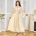 Women's Clothing Modest Evening Dress Sequin Pendant Dubai Abaya Dress – Elegant Beaded Evening Gown With Long Sleeves (Apricot/Blue/Black)_ecoleips.com