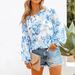 Printed Ruffle Puff Sleeve Round Neck Blouse – Stylish Pullover Top For Women_ecoleips.com