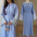 Modest Abaya Dress Elegant Muslim Abaya Dress With Hand Embroidery - Modest Dubai Style Robe In Bluish & Greyish_ecoleips.com