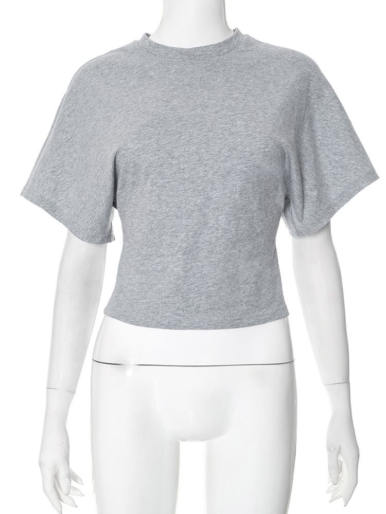 Y25TP031 European And American Women's Clothing, New Spring/summer Solid Color Pure Cotton Round-neck Pullover,_ecoleips.com