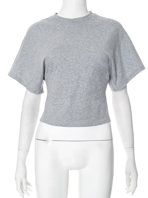 Y25TP031 European And American Women's Clothing, New Spring/summer Solid Color Pure Cotton Round-neck Pullover,_ecoleips.com