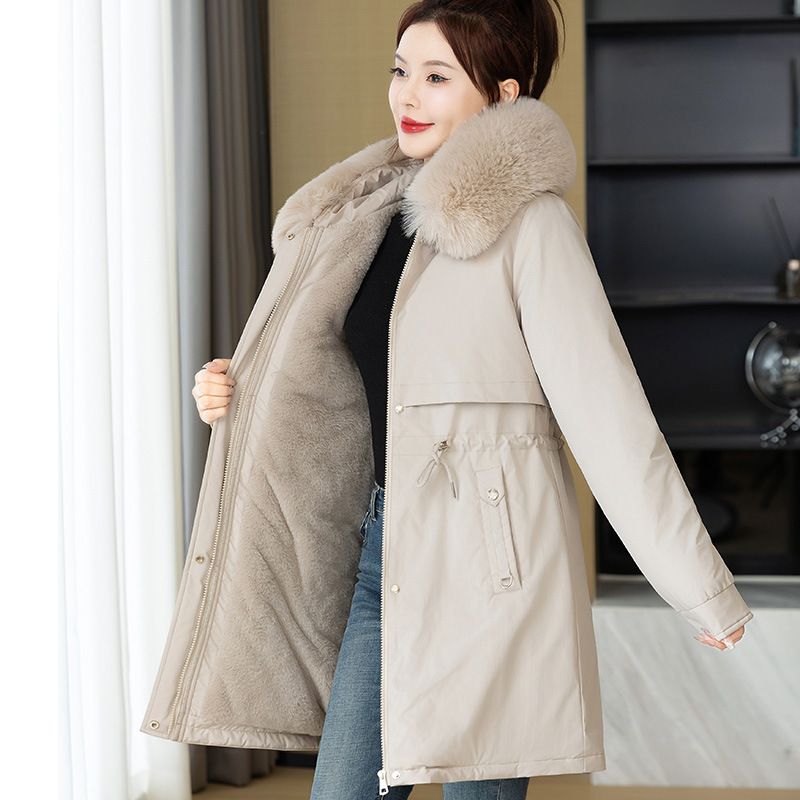 Women's Clothing Women's Long Puffer Coat With Hood - Thickened Down Alternative Filling, Loose Fit Korean Style, Plus Size Oxford Parka Jacket_ecoleips.com