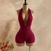 High-Neck Backless Jumpsuit - Elegant Knit Romper With Ring Detail, Casual To Club Wear For Women Soft Stretch Knit Fabric_ecoleips.com