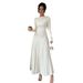 New Long Sleeved Knitted Long Skirt Pleated Dress Elegant Slim Versatile Fashion Temperament_ecoleips.com