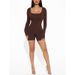 Voya 2026 Spring/Summer New Collection: Women's European And American Women's Fashion Square Neck Long Sleeve Sexy Slim-Fit Union Suit_ecoleips.com