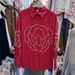 Women's European Style Heavy Duty Beaded Rose Blouse Stylish Lapel Loose Long Sleeves Elegant Versatile Spring Autumn Top_ecoleips.com