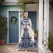 Women's Clothing Positioning Flower Long Skirt Muslim Dress Lantern Sleeve Waist Long Big Swing Dress_ecoleips.com