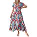 Bohemian Floral Printed V-neck Split Women Dress_ecoleips.com