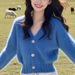 2025 Fall/Winter New French Casual Style Soft Blue V-neck Sweater Knit Cardigan Coat For Women, Short Top_ecoleips.com