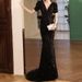 Women's Clothing Red Evening Dress Banquet Toast Dress Autumn Sequin Waist Fishtail Engagement Dress_ecoleips.com
