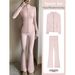 Luludarling Women's Long Stand Collar Quick Drying Yoga Set Brushed Top Flared Pants Sports Wear_ecoleips.com