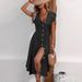 V-Neck Midi Dress With Polka Dots And Flutter Sleeves For Women, Elegant A-Line Button-Down Summer Dress_ecoleips.com