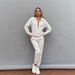 Casual Women's Suit, Solid Color Long-sleeved Zipper Loose Top, Lace-up Trousers Two-piece Set_ecoleips.com