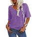 Women's T-Shirt V-Neck Short Sleeve Loose Shirt Casual Solid Color Basic Top_ecoleips.com