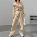 Women's Autumn/Winter Two-Piece Set Zipper Cardigan Hooded Sweatshirt & Wide Leg Pants European American Style Casual Comfortable_ecoleips.com