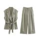 Women's Clothing Suit With Belt Linen Vest Vest Wide Leg Loose Straight Pants_ecoleips.com