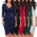 New European And American Three Quarter Sleeve V Neck Office Dinner Party Dress Women's Clothing_ecoleips.com