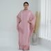 Modest Abaya Dress/Muslim Dress Women Elegant Dubai Turkish Solid Color Batwing Fringe Maxi Dress LR641 - Flowy Bohemian Abaya With Long Sleeves_ecoleips.com