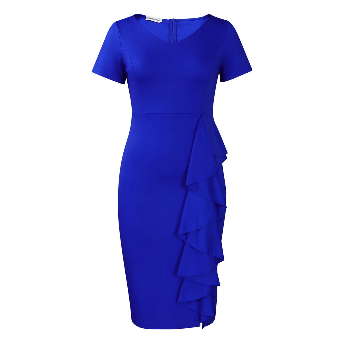 Women's Clothing New Short Sleeve Solid Color Hip Wrapped Ruffle High Waist Tongle Dress_ecoleips.com