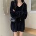 Women's Faux Mink Knit Sweater – Oversized V-Neck Pullover In Soft & Cozy Polyester_ecoleips.com