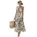Vibrant Floral Print Beach Dress, Sleeveless Summer Maxi Dress For Vacation And Tropical Getaway_ecoleips.com