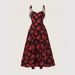 Flowy Floral Wrap Neck Midi Dress For Women - Summer A-Line Sundress With Elastic Waist & Adjustable Straps (Black/Yellow, Red)_ecoleips.com