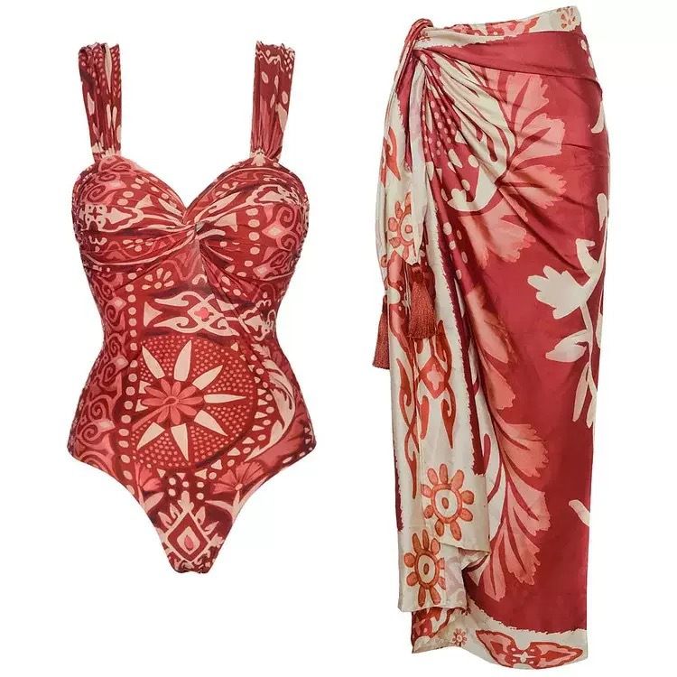 Women's Sexy Printed Swimsuit Fashionable European American Style Swimwear Set Regular Size Polyester Nylon_ecoleips.com