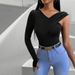 Voya Women's T-shirt For Spring And Summer, V-neck, Single-sided Long Sleeved Design, Slimming Top Design, Slimming Top_ecoleips.com