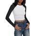 Women's Clothing American Style Women's Long Sleeved Shirt Slim Fit Stretchy Color Blocked Slightly Short Milk Silk Top Autumn Hot_ecoleips.com