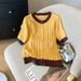 Women's Clothing Real Shot Spot Summer New Design Sense Contrast Color Round Neck Short Sleeve Top Sweater Female_ecoleips.com