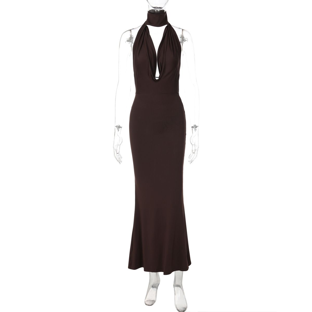 Summer Women's Sexy Hollow Out Drape Neck Backless Slim Fit Bodycon Dress Halter Neck Casual Mature Style_ecoleips.com