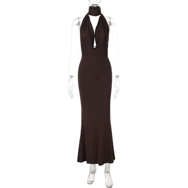 Summer Women's Sexy Hollow Out Drape Neck Backless Slim Fit Bodycon Dress Halter Neck Casual Mature Style_ecoleips.com